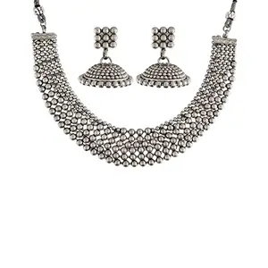 I Jewels Ethnic Oxidized Plated Traditional Style Choker Necklace Jewellery Set for Women/Girls (MC086OX)