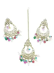 Griiham Faint Gold finish Earring Dangler with Maang Tikka