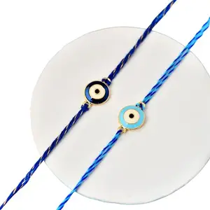CraftVatika Rakhi Set of 2 Blue Evil Eye Designer Thread Bracelet Rakhi for Bhaiya Brother Bhai Kids Men with Raksha Bandhan Greeting Card For Protection, Negativity, Wealth