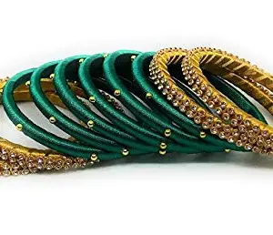 pratthipati's Plastic Gold Plated and Zircon Bangle Set for Women & Girls set of 10 bangles Olive Green-Gold (size-2/4)