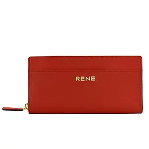 RENE Genuine Leather Red Color Zip Around Ladies Wallet