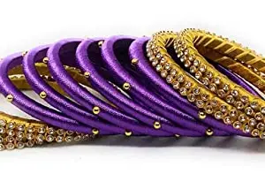 HABSA HABSA Hand Craft Silk New Silk Thread Bangles Set and Gold Plated for Women & Girls Pack of 10 Bangles Light Purple-Gold