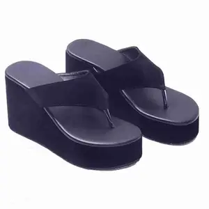 GLO GLAMP Women's Wedge Heel Use for Home, Wedding Soft Stylish Fashionable Indoor Black Sandals