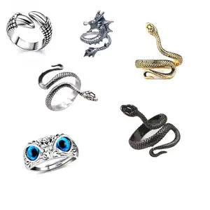 ONE POINT COLLECTIONS Snake Ring Silver, Serpent Ring, Adjustable Dragon ring, Eagle Claw Shape Retro Ring, Stackable Ring, Hippy Snake Ring, Unisex Snake Ring(Pack Of 6)