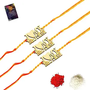 Stylish Bhaiya Rakhi " I LOVE MY BROTHER" Designer Pendent For Bhaiya/Brother/Bhai With Roli Chawal with And 1 Greeting Card Pack of 3-1210