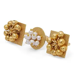 Amazon Brand - Anarva 18K Gold Plated Ethnic Adjustable Brass Finger Ring Embellished With ghungroo and pearl (FL222)