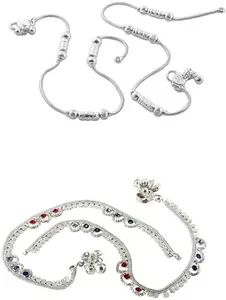 Heer Collection Traditional Trendy Jewellery All Occassions Anklets Payal Pair for Women/Girls Alloy Anklet (Pack of 4)(Combo Payal-118&121-(1PairEach))