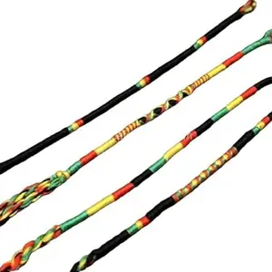 MOOLYAVAAN PRODUCTS Sacred Black Multicolor Thread Puja Dhaga, Kalawa, Nazar Suraksha/ Thread Bracelet ,Rakhi For Brother Traditional Adjustable Powerful Negative Energy Protection (Black Multicolor Band) (Pack of (4)