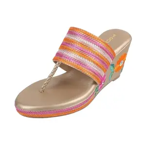 Mochi Women Gold Ethnic Wedge Heel Sandal UK/7 EU/40 (34-198)