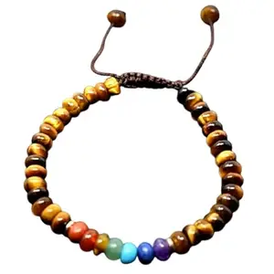 Lady Works Natural 7 Chakra Stone & Tigers Eye Threaded Bracelet 6mm Rondelle Smooth Beads 7 Chakra Stone & Tigers Eye Adjustable Thread Bracelet. Unisex Macrame Yoga Bracelet.|LW_TDBR_0298