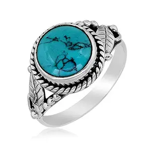 MAHAL JEWELS Turquoise Round 8mm Natural Gemstone 925 Sterling Silver Handmade Jewelry Manufacturer Bezel Setting Ring