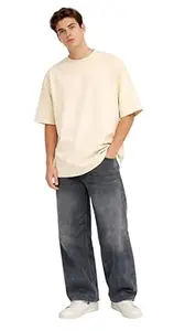 Streetfluencer Pure Cotton Oversized Fit Solid T-Shirt for Men