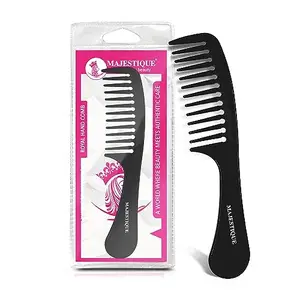 Majestique Wide Tooth Comb for Curly, Wet & Long Hair | Anti-Frizz Wooden Hair Detangling Comb for Women & Men | Paddle Kanghi for Hair Styling