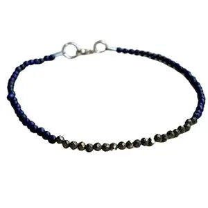 LKBEADS Natural Round Shape Smooth Cut Beads Stretchable Bracelet for Men & Women Lapis Lazuli & Pyrite Round Faceted Multicolor 7 Inch Bracelet