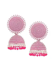 STARVIS Pearls Chimes Ethnic Graceful Beautifully Enamelled Brass Chandbali Traditional Kundan Meenakari floral Ethnic Jhumki Dangler Earring For Women(Pink)