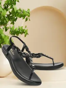 Picktoes PT-301 Women's Black Synthetic Leather Casual Flat Sandal