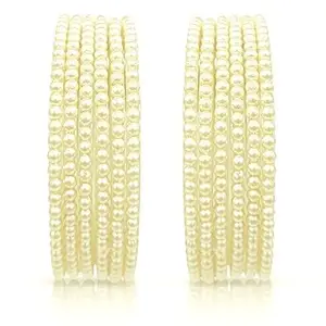 BANGLESKART Glass Bangle Set, Handmade Bangles, for Women's, (1Pair) (Off White, 2.6)