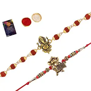 Rakhi Rudraksh With Classic Look Rakhi For Bhaiya With Roli Chawal And Greeting Card -170