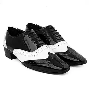 YUVRATO BAXI Men's Height Increasing Black and White Faux Leather Mafia Oxford Brouge Lace-Up Shoes
