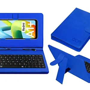 ACM Keyboard Case Compatible with Redmi A1+ Mobile Flip Cover Stand Direct Plug & Play Device for Study & Gaming Blue