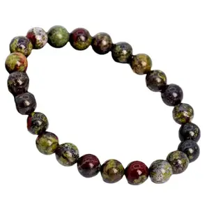 RRJEWELZ Natural Dragon Blood Jasper 8mm Round Shape Smooth Cut Beads 7.5 Inch Stretchable Bracelet For Men & Women. Unisex Bracelet For Healing, Meditation, Prosperity, Gift & Luck|STBR_RR_11170_7.5