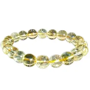 RRJEWELZ Natural Citrine 10mm Round Shape Smooth Cut Beads 7.5 Inch Stretchable Bracelet For Men & Women. Unisex Bracelet For Healing, Meditation, Prosperity, Gift & Luck|STBR_RR_10966_7.5