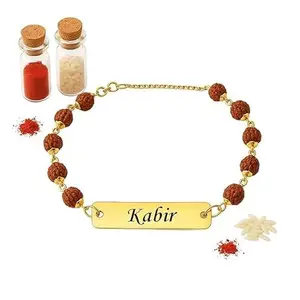 Mahajan Creation Personalized Rudraksha Rakhi Bracelet with Name – Gold-Plated Traditional Rakhi with Roli Chawal (3)