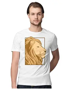 ALLEN BLACK Men's Regular Fit T-Shirt Majestic Lion Portrait 100% Cotton T-Shirt White_MAJLNPROS-White S Men Round_