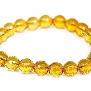 Vrinban's Faceted Citrine Crystal Beaded Stretch Bracelet, 8mm Beads, Amber Yellow