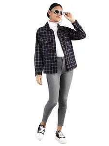 CHKOKKO Women Flannel Plaid Shacket Winter Wool Standard Length Jacket Button Down Coat Shirt NavyRed XL