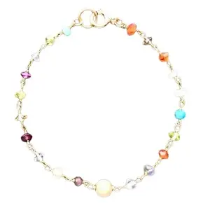 Gems_Hub Gold Plated Bracelet with Multicolor Faceted Multi Gemstone Beads – Rondelle 3-3.5mm – For Men & Women|FIZA_LINK_04845
