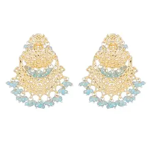 Gehena By Estele Gold Plated Trellis Designer Chandbali Earrings with Blue Beads for Girl's and Women