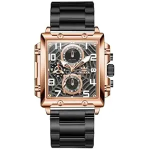 OLEVS Square Watches for Men Brown Leather Chronograph Fashion Business Watch Luminous Waterproof Casual Wrist Watches