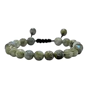 Lady Works Natural Labradorite Threaded Bracelet 8mm Round Faceted Beads Labradorite Adjustable Thread Bracelet. Unisex Macrame Yoga Bracelet.|LW_TDBR_1090