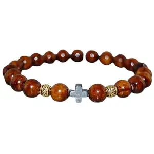 RRJEWELZ 8mm Natural Gemstone Brown Jasper Round shape Smooth cut beads 7 inch stretchable bracelet for women. | STBR_RR_W_02414