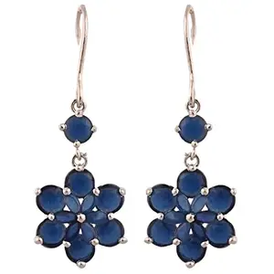 Ratnavali Jewels Brass Silver Plated and American Diamond Dangle & Drop Earrings for Women & Girls, Blue