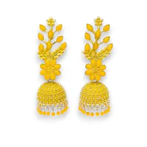 Jewellery Street Traditional Rajkot Jhumka Earrings for Women and Girls- wedding anniversary Birthday festival (Yellow)