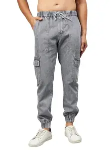 STUDIO NEXX Men's Loose fit Light Grey Wash Cargo Jogger Jeans_JOGGER56_LIGHTGREYSPT_42