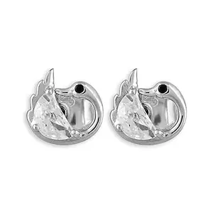 Silverwala 925-92.5 Sterling Silver Cubic Zirconia Stone Swan Design Stud Earring For Womens & Girls (White)