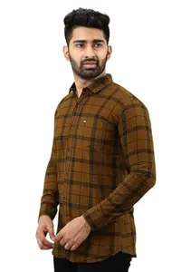 Men's Regular Fit Checks Cotton Casual Shirt for Men Full Sleeves (XX-Large, Brown)