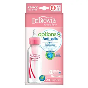Dr. Brown's Natural Flow Options Standard Neck Baby Plastic Bottle (250Ml, Pink, Set of 2)