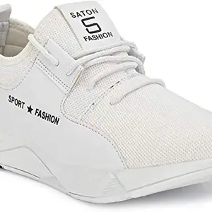 UDDIBABA Men's Mesh Black Fashion Sports Walking Lightweight Running Shoes (White, Numeric_9)