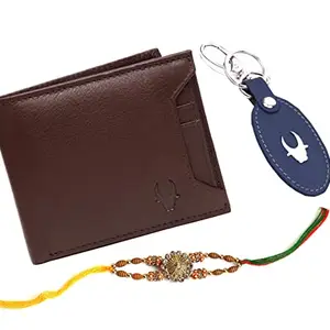 WildHorn Rakhi Gift Hamper for Brother -Classic Men's Combo/Gift Set of Leather Wallet, Keyring and Rakhi for Brother