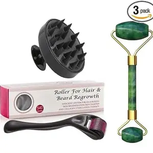 Hair Growth Roller For Beard Regrowth - 540 Micro 0.5mm Titanium Alloy Needles, Reduces Hair Fall & Stimulates Follicles, Safe & Effective, Easy to Use | Men & Women