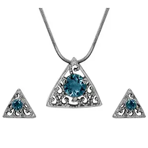 Mahi with Swarovski Elements Light Blue Triangle Beauty Rhodium Plated Pendant Set for Women NL1104143RLBlu