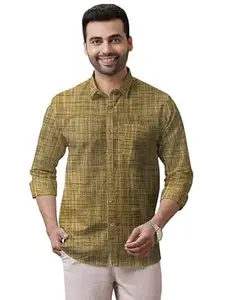 Men’s Pure Khaadi Cotton Regular Fit Full Sleeves Striped Casual Shirt | Handloom Shirt for Office & Casual Wear
