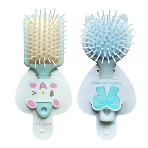 BlackLaoban Cute Design Baby Hair Brush Soft Bristles Anti-static Airbag Massage Cartoon Comb For Kids Girls & Boys Combo (Pack Of 2) - Blue