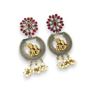 Kala Kriti Kalakriti Dual Tone Radha Krishna Earrings - Ruby
