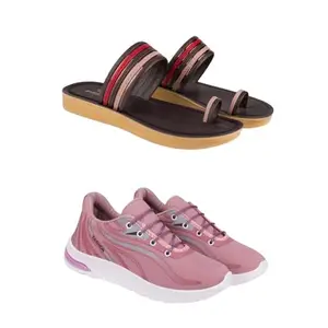 ZENWEAR Extra Soft Classic Casual wear with Flexibility Technology Heel Combo for Women's/Girl's(6143+2022)(7) Multicolor