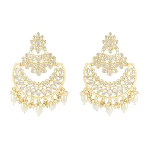 I Jewels 18K Gold Plated Traditional Handcrafted Pearl Kundan Beaded Chandbali Earrings for Women/Girls (E3030W)